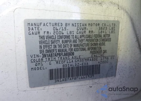 2015 Nissan Sentra Fe+ S/S/Sl/Sr/Sv from USA, damaged, VIN 3N1AB7AP8FL665939